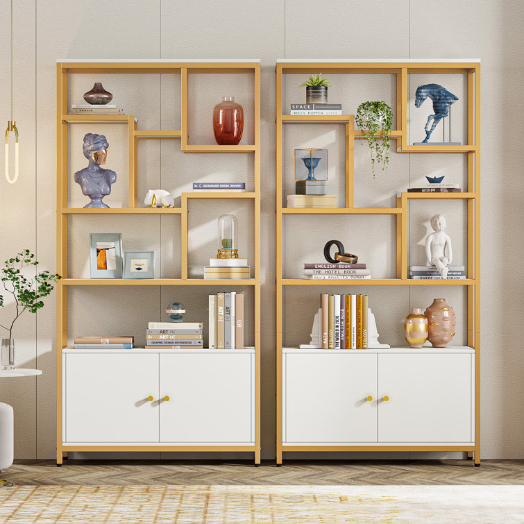 White and Gold Bookcase with Doors